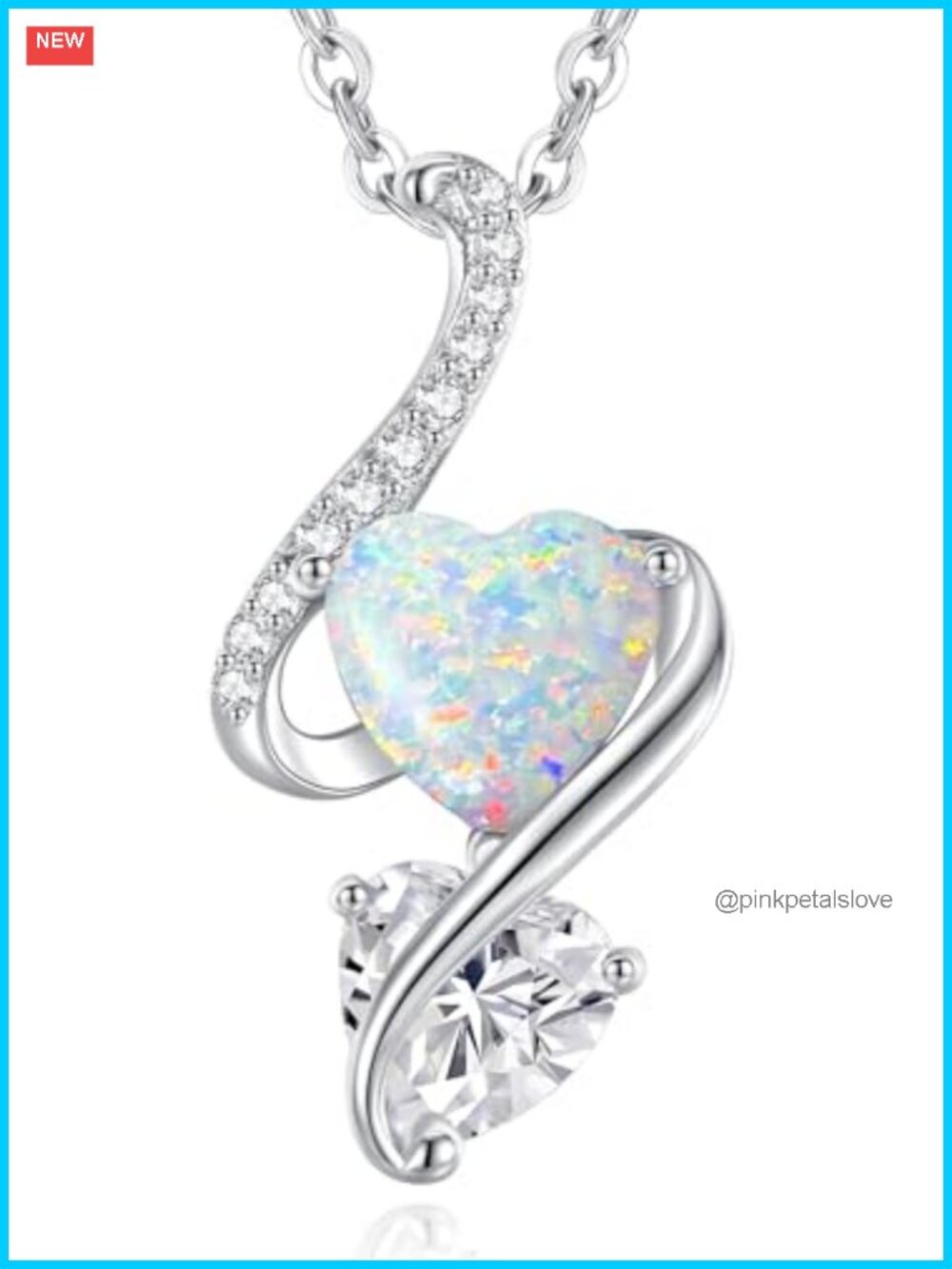 925 Sterling Silver Opal Heart Necklace Adjustable Chain Women